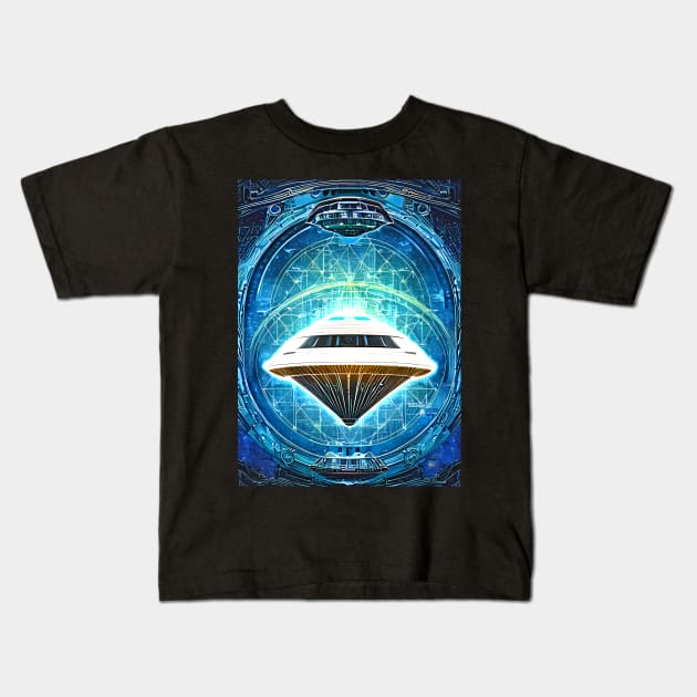 UFO Schematic Artwork - AI Generated Sci Fi Concept Art - Kids T-Shirt by AfroMatic